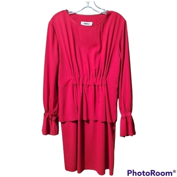 MM6 Maison Margiela Elastic Waist Dress 42 6 Red Flounce Sleeve - Picture 5 of 13